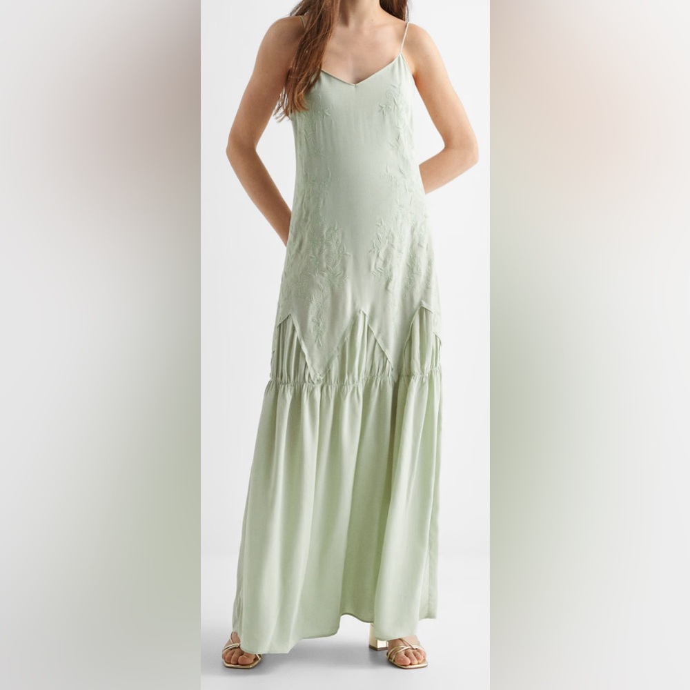 Mango Embroidered long dress NWT